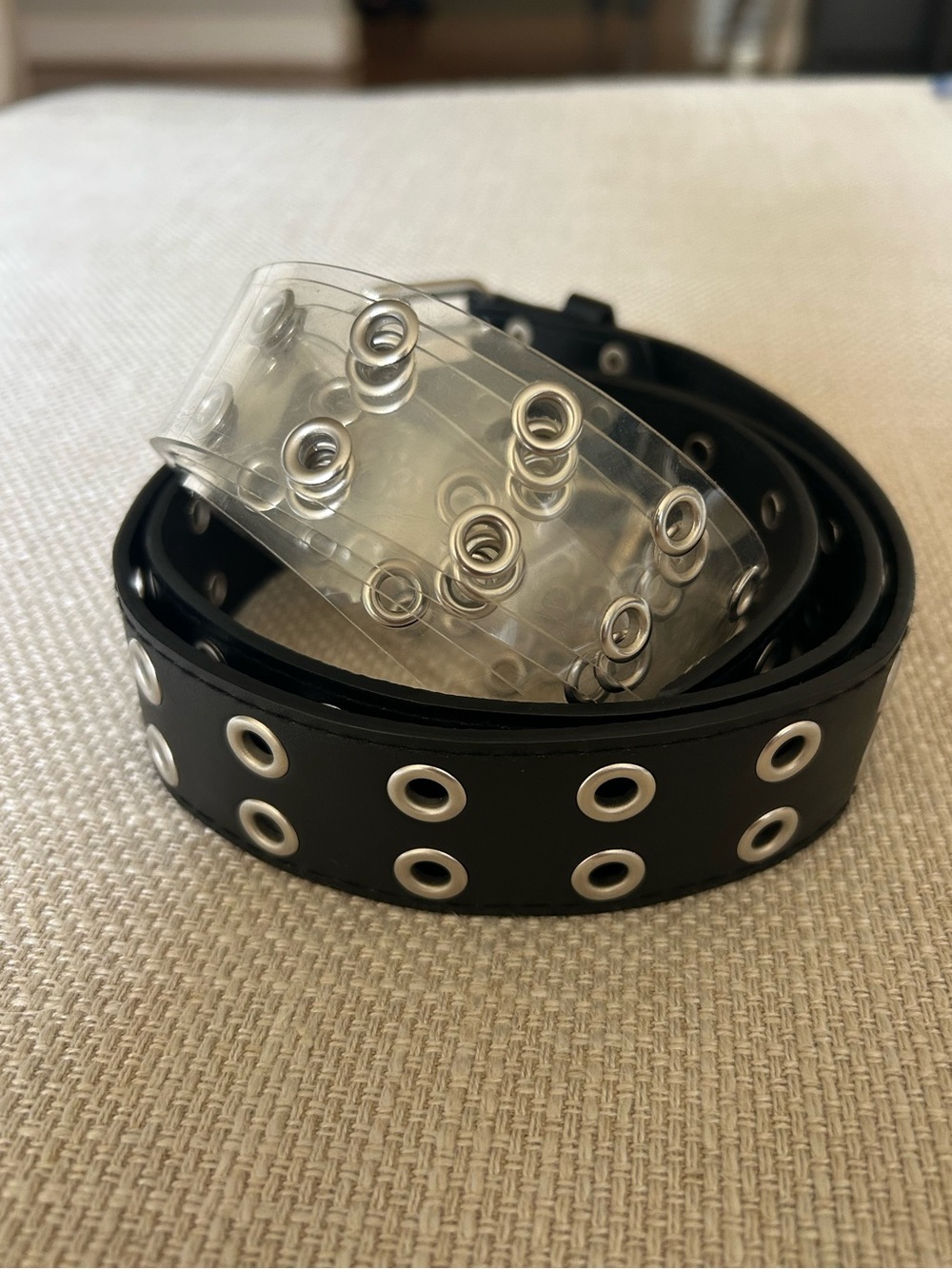 Black and Clear Double-Layer Grommet Belt